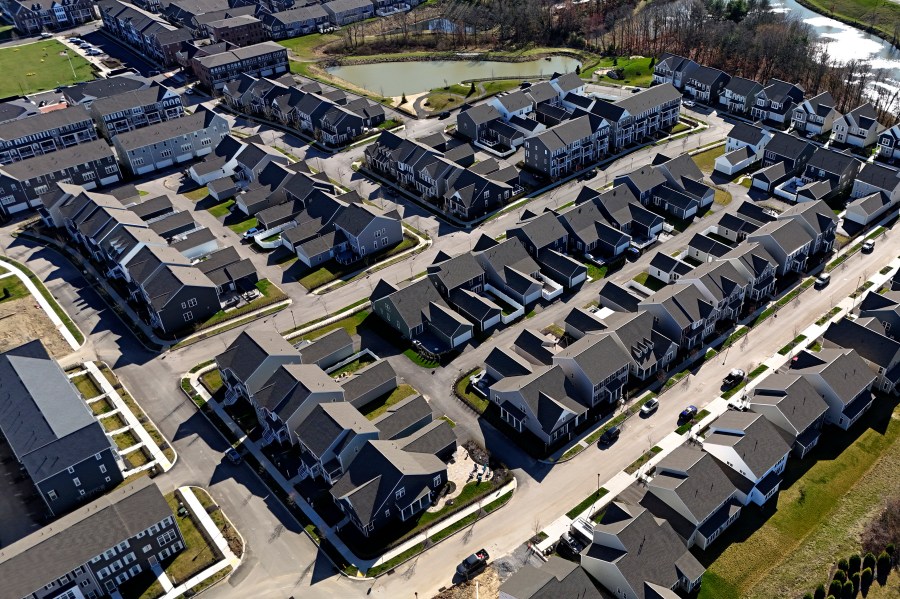 Aerial view of suburban neighborhood layout.