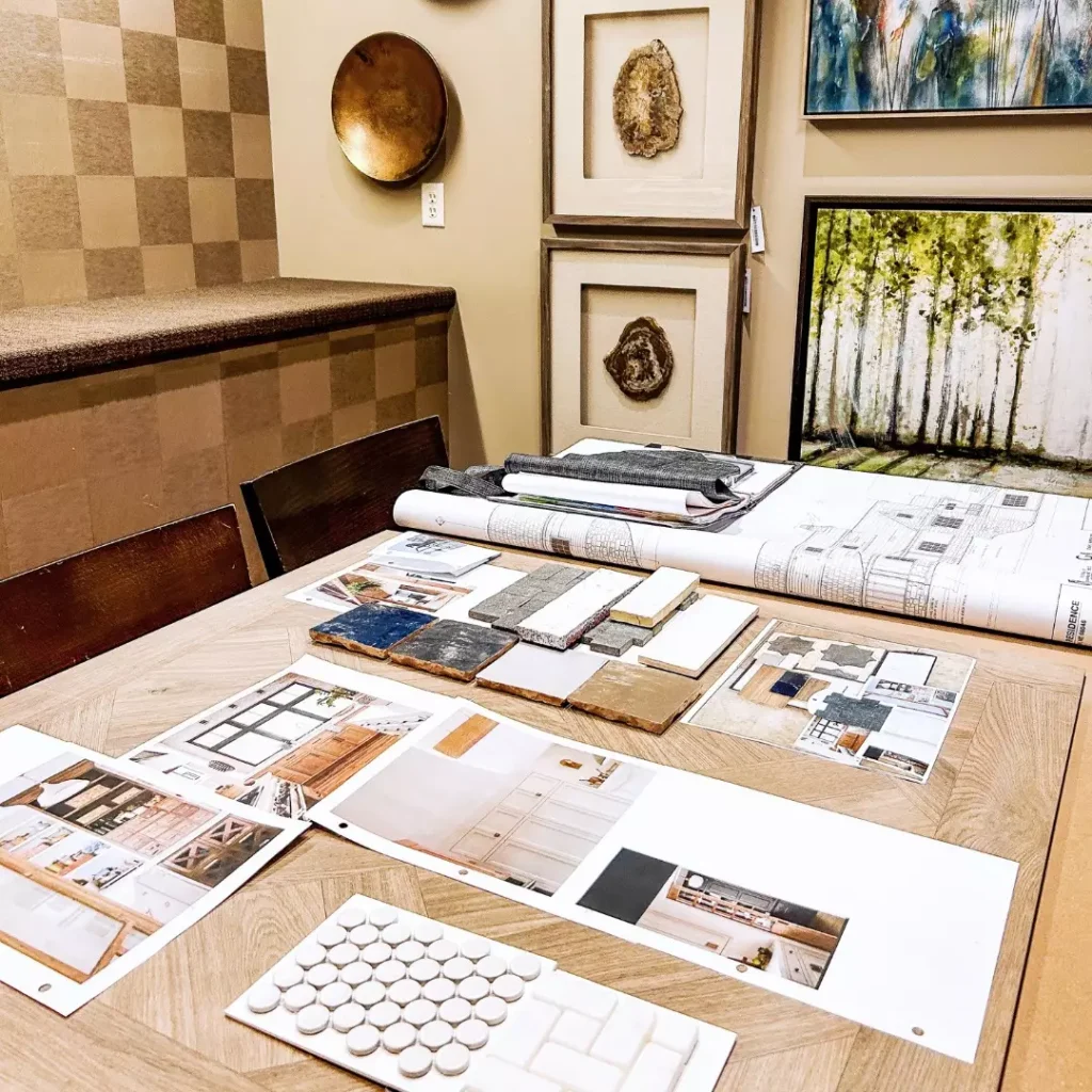 Interior design materials and inspiration laid out