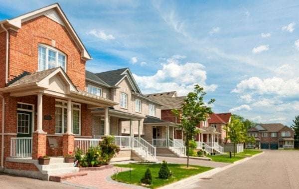 Row of suburban houses on street
